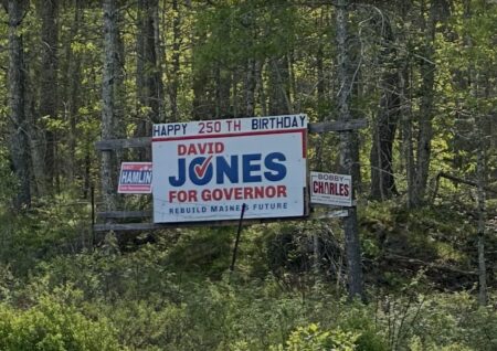Jones Campaign Replaces Longstanding Route 1 Trump Sign in Woolwich With Gubernatorial Message