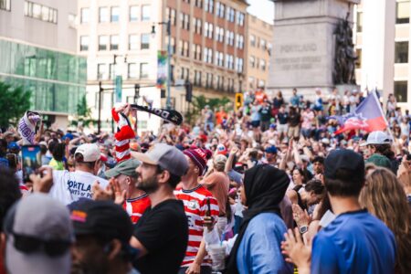 Monument Square Packed as Portland Hearts of Pine Host Massive World Cup Watch Party