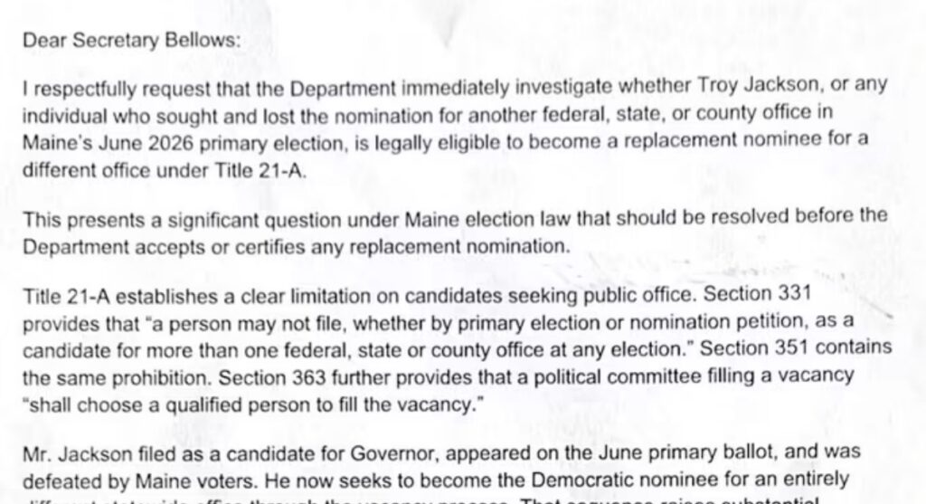 Republican Lawmaker Asks Secretary of State to Investigate Whether Troy Jackson Is Eligible for Democratic U.S. Senate Nomination