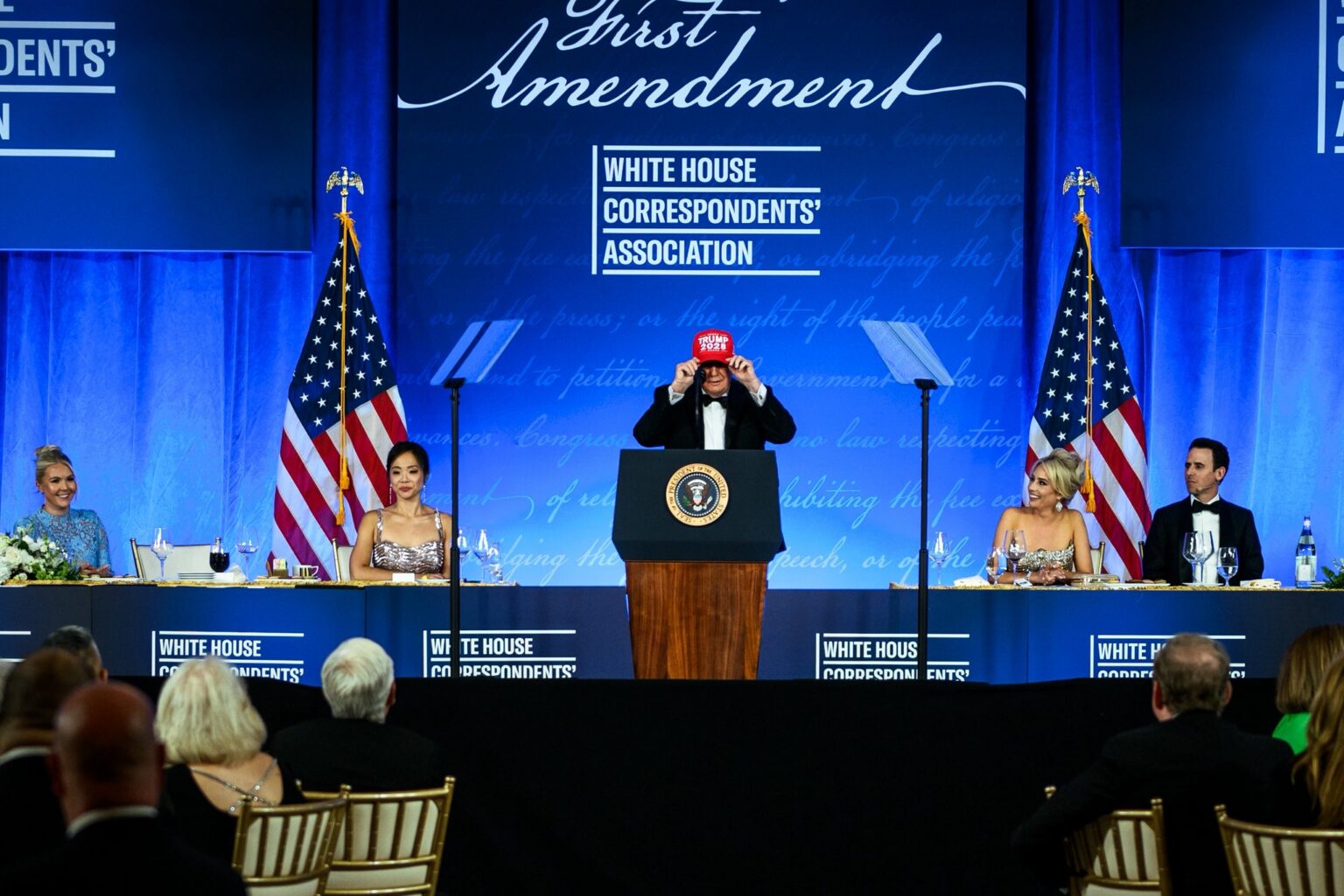 Trump Roasts Media, Teases 2028 Run at Rescheduled Correspondents’ Dinner Following Assassination Attempt